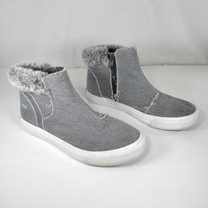 Blowfish Malibu Ankle Boots Womens Sz 7 Gray Canvas Faux Fur Zipper Closure